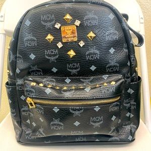 MCM Black & Gold Studded Mini Backpack